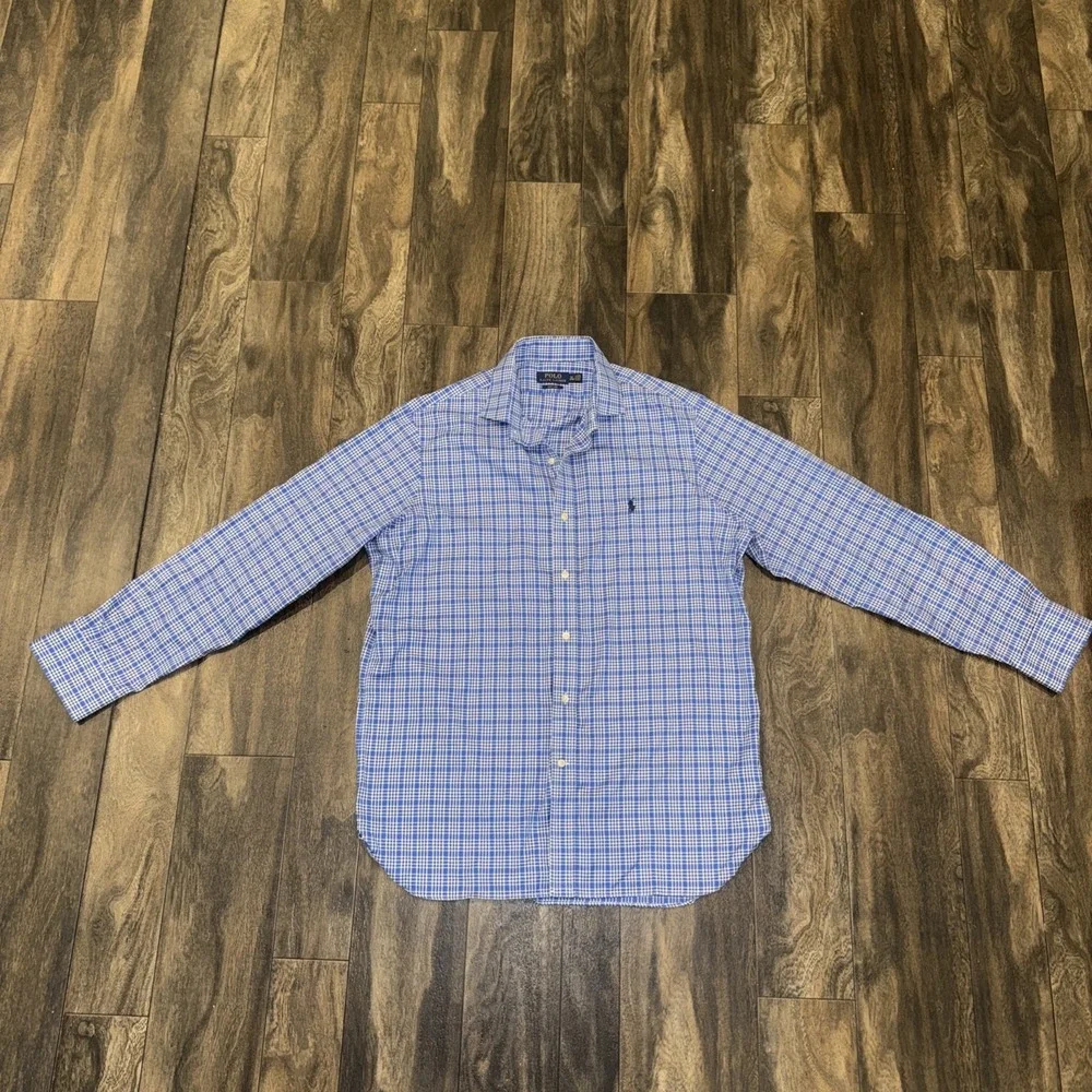 Polo Ralph Lauren‎ Plaid Button-Down Long Sleeve Shirt Blue Easy Care Men's Sz L